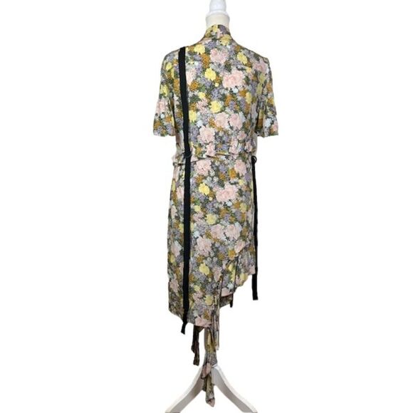 Rokh Silk Split Floral Frill Dress Ruffle Strap Pink Yellow Blue Women's Size 10 - Picture 9 of 16